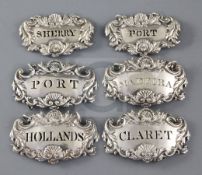 A group of George III and later silver wine labels comprising; 'Port & Claret', John Reily, London