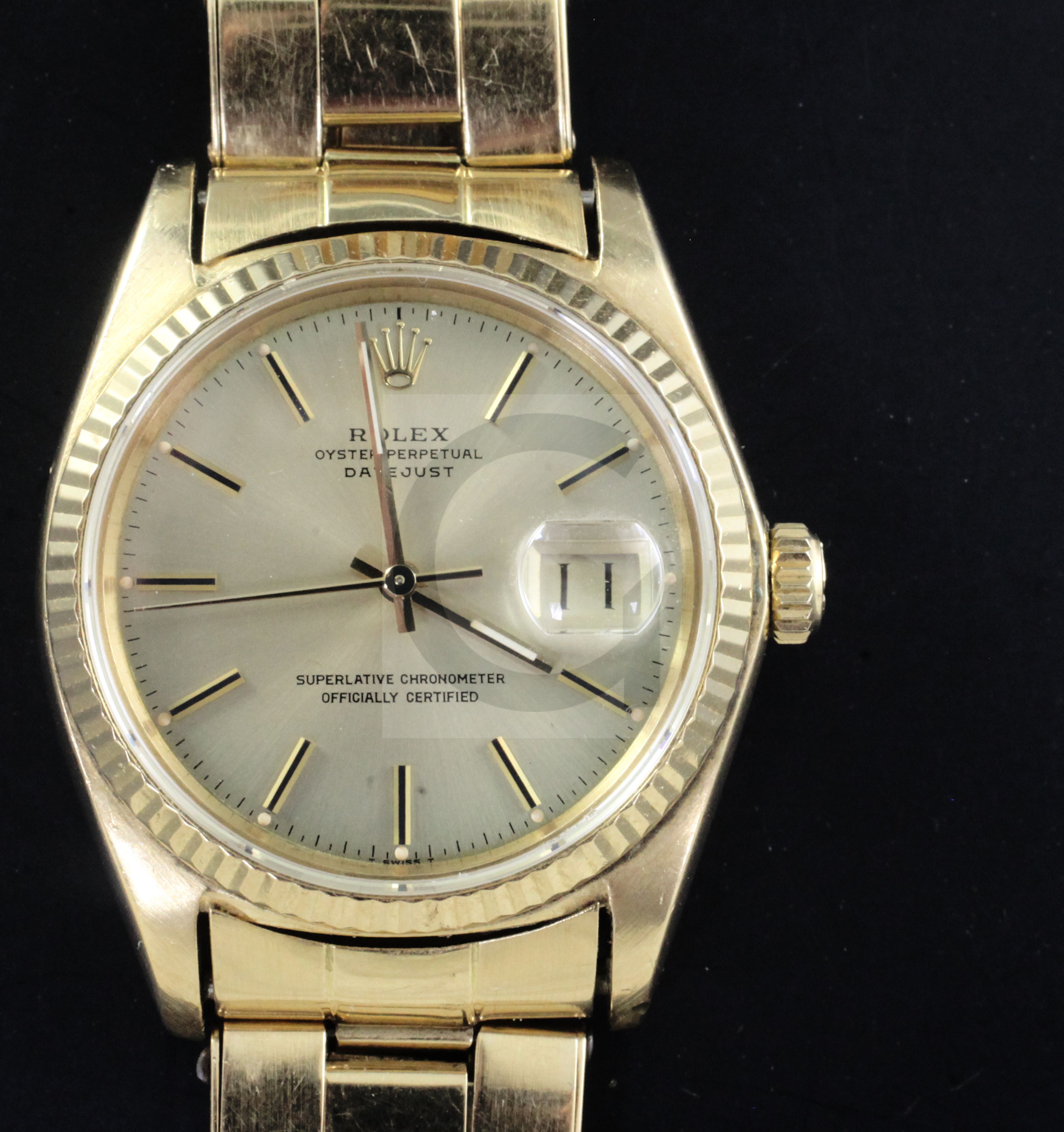 A gentleman's 1990's? 18ct gold Rolex Oyster Perpetual Datejust, with box, the yellow dial with - Image 3 of 8