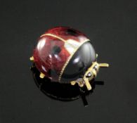 An Italian 18ct gold and enamel ladybird clip brooch, 26mm.From the estate of the late Sheila