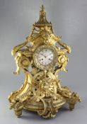 A mid 19th century French ormolu mantel clock, B & R, the cartouche form case with 3.75 inch