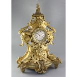 A mid 19th century French ormolu mantel clock, B & R, the cartouche form case with 3.75 inch