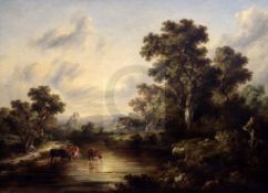 J. Harvey (19th C.)oil on canvasLandscape with cattle watering22 x 29.5in.