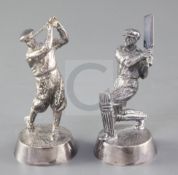 Two modern Theo Fennell silver models of a cricketer and a golfer, London, 1990 and 1991