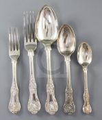 A harlequin part canteen of mainly Victorian silver Queen's pattern flatware, comprising thirty four