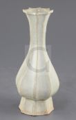 A Chinese Qingbai octagonal baluster vase, Song dynasty, 12th - 13th century, unglazed base,