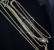 Two 9ct gold chains and an 18ct gold chain, largest 76cm,(9ct).From the estate of the late Sheila