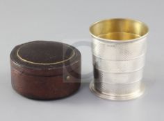 A cased Victorian engine turned silver telescopic travelling beaker, Henry William Dee, London,