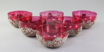A set of six late 19th/early 20th century Chinese Export silver finger bowls by Wang Hing & Co, Hong