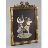 An early 20th century Italian pietra dura plaque, decorated with a dancing Neapolitan couple, 8.5