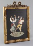 An early 20th century Italian pietra dura plaque, decorated with a dancing Neapolitan couple, 8.5