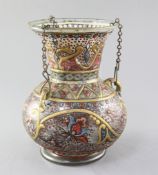 An Islamic painted glass mosque lamp, Ottoman, late 19th / early 20th century, with raised