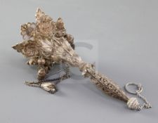 A late 19th/early 20th century continental white metal filigree posy holder, decorated with flower