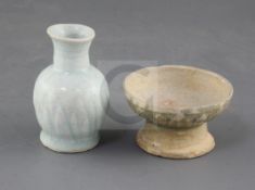 A Chinese Qingbai small vase and a similar jar base, Song dynasty, the vase incised cross-