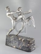 Limousin, Paris. A 1920's silvered bronze figure group of dancers, the male and female figures