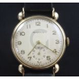 A gentleman's 1950's 9ct gold manual wind wrist watch, retailed by Mappin, with Arabic dial and