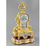 A mid 19th century French porcelain mounted ormolu mantel clock, Henry Marc, Paris, the foliate