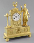 A second quarter of the 19th century French ormolu mantel clock, modelled with an allegorical female