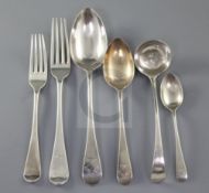 A part canteen of late Victorian silver Old English pattern flatware, by Martin, Hall & Co,