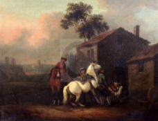 Attributed to Philip Wouwermans(1619-1668)oil on canvasRiders beside a cottage with a farrier