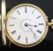 An early 20th century 18ct gold half hunter fob watch, with Roman dial and engraved monogram with