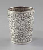 A late 19th/early 20th century Indian Colonial silver mug by Oomersee Mawjee & Sons. Bhuj, Kutch,