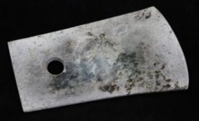 A Chinese calcified jade axe head, possibly neolithic, length 18.2cm