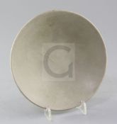 A Chinese Yue ware celadon bowl, Tang dynasty (618-907AD), with a bi disc shaped foot, six stilt