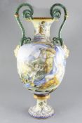 An Italian faience vase, late 19th century, painted with mythological figures including Diana, Cupid