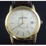 A gentleman's 18ct gold Dreyfuss & Co quartz wrist watch, with baton numerals and date aperture,