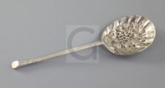 A 17th century Commonwealth silver slip top spoon by Stephen Venables, with later embossed and