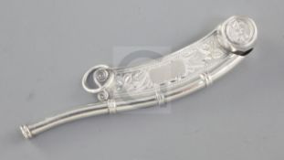 A Victorian silver bosun's call, hallmarked Birmingham 1872 and made by Hilliard and Thomason,