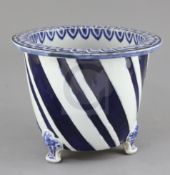 A Chinese blue and white jardiniere, probably Wanli period, painted with lotus petals to the rim and