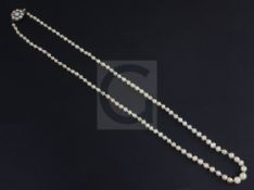 A single strand graduated natural salt water pearl necklace, with accompanying Gem & Pearl