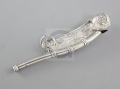 A Victorian silver bosun's call, hallmarked Birmingham 1865 and made by Hilliard and Thomason,