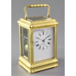 A late 19th century French gilt brass carriage clock, Margaine, the gorge case of characteristic