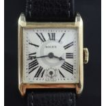 A gentleman's early 1930's 9ct gold Rolex manual wind wrist watch, with square Roman dial and