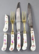 A group of five Meissen porcelain cutlery handles, late 18th / early 19th century, each painted with