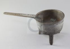 A Charles II skillet, late 17th century, by John Feathers, the long handle cast with the inscription