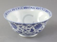 A Chinese Ming style blue and white bowl, Qianlong seal mark and of the period (1736-95), the