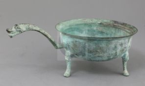 A Chinese archaic bronze tripod wine-warming vessel, Jiao Dou, Eastern Han dynasty, 1st-3rd