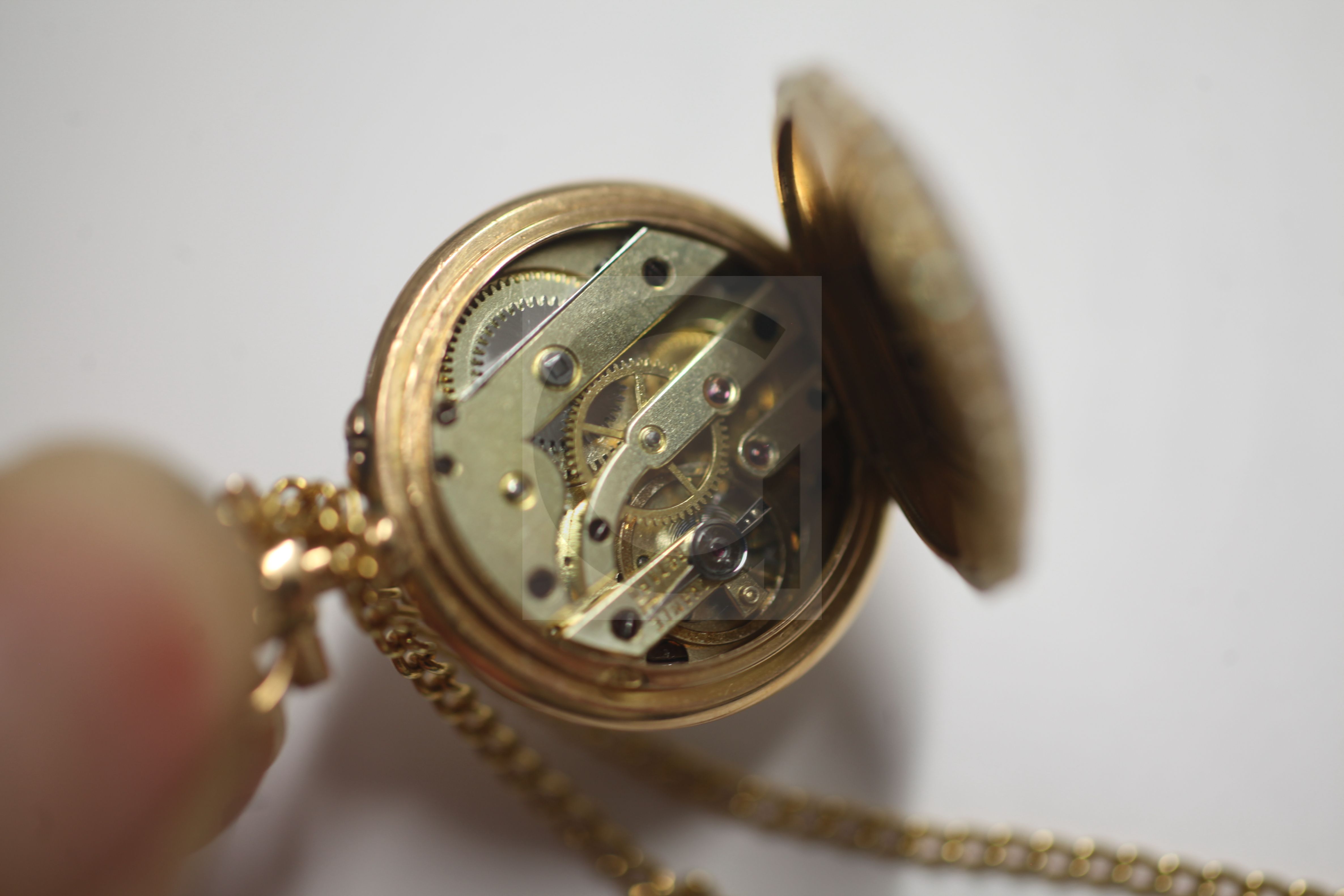 A late 19th/early 20th century French? gold and enamelled fob watch, with decorated Roman dial and - Image 4 of 4