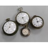 A George III silver pair cased verge pocket watch by Rowton, Cambridge, a mid 18th century