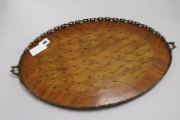 An early 20th century ormolu mounted parquetry tray, 50cm