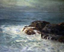 Charles Bryant (1883-1937)oil on board,Waves breaking on the shore,signed and dated 1910,31 x 39cm