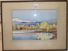 Mary G. Sym, watercolour, 'October Dinnet Loch', Royal Scottish Society of Painters Exhibition label