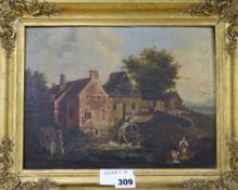 Early 19th century English school, oil on panel, view of a watermill 22 x 30cm