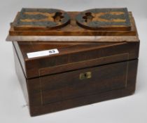 A Victorian rosewood work box, a Victorian brass mounted walnut telescopic bookslide and a