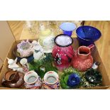 A box of assorted ceramics and glassware