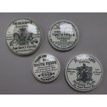 Four assorted pot lids including Anchovy Paste and Toothpaste, largest 8.5inch