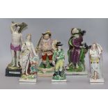 Six assorted early century Staffordshire square base figures largest 26cm